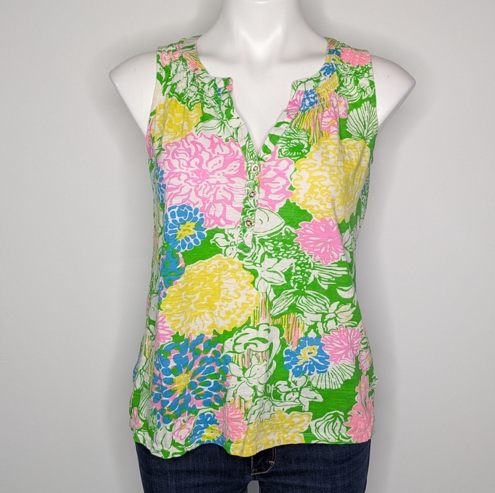 Lilly Pulitzer Green Pink Yellow Blue Floral Sleeveless Tank